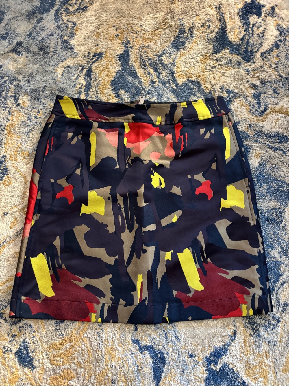 DKNY Navy Mini Skort with Yellow, Red & Olive Abstract Print